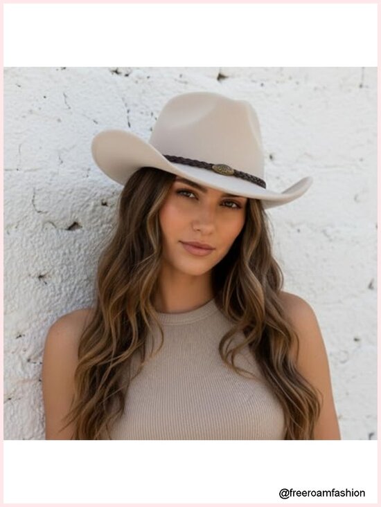 Classic Wide Brim Western Felt Cowboy Hat with Belt Buckle